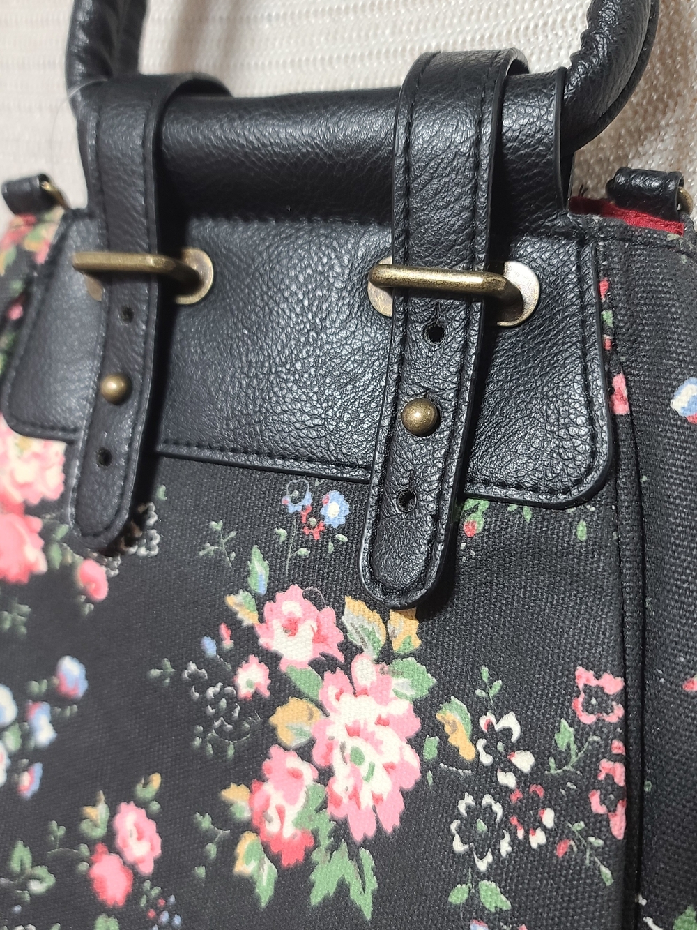 Adam Levine Collection Black Floral Tote with Pink Roses - Picture 4 of 16